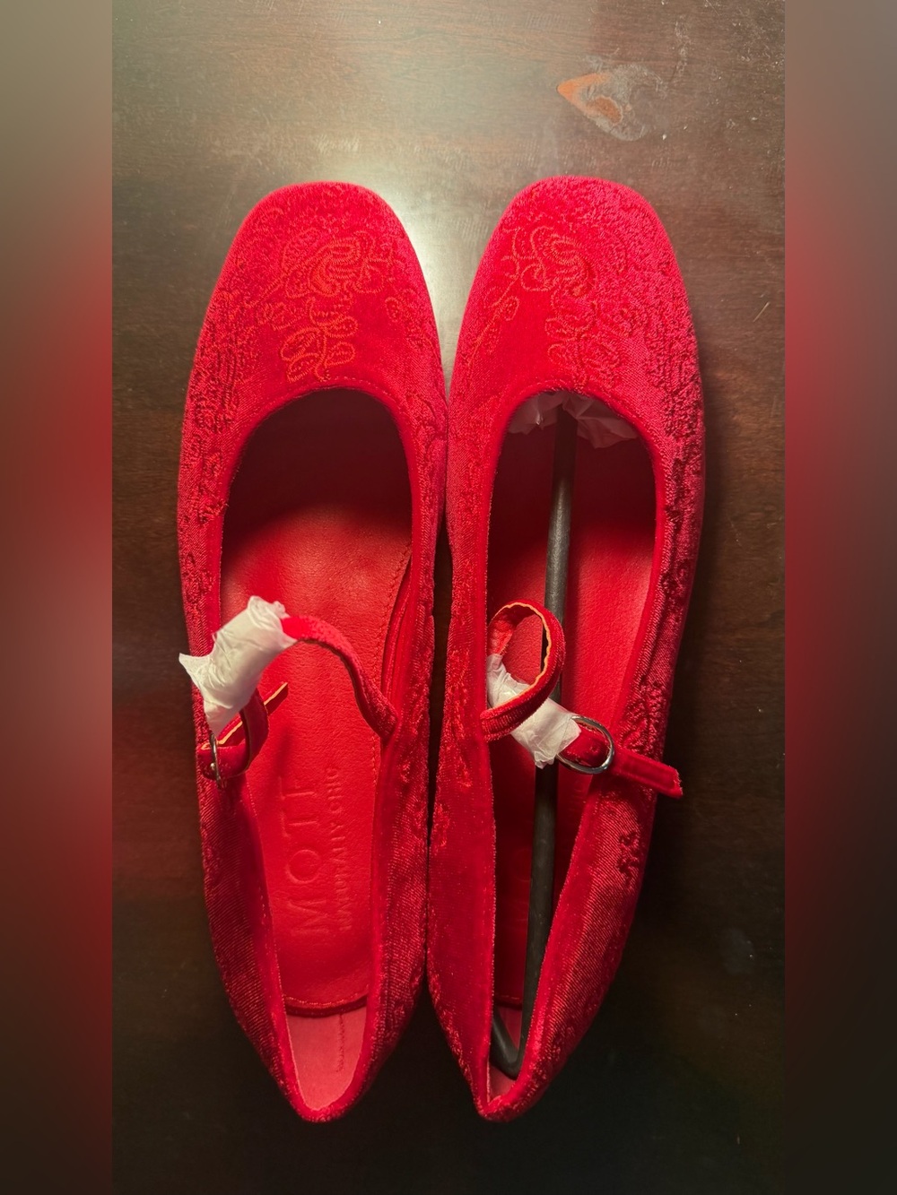 Red Velvet Embroidered Flats